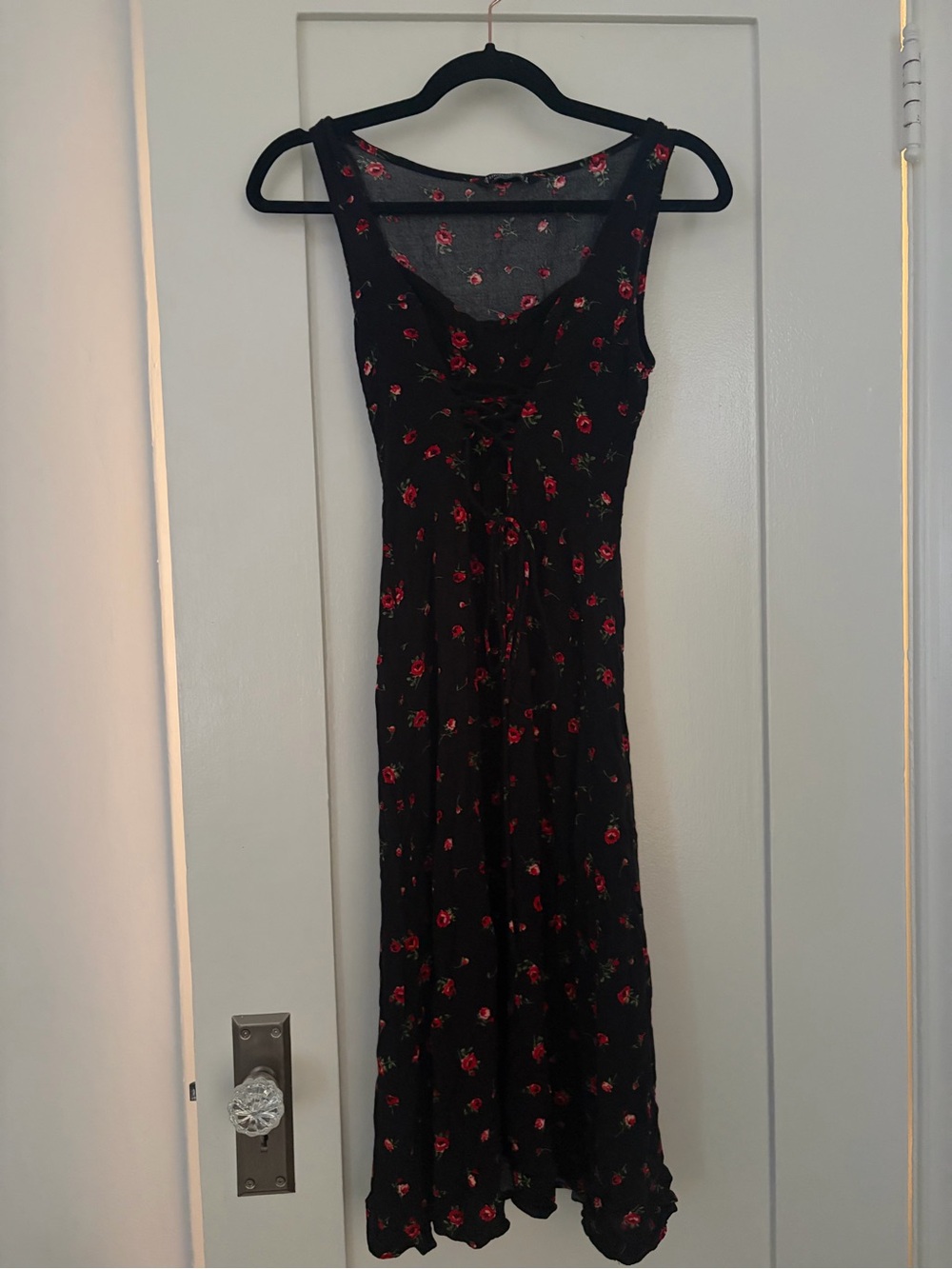 Black Floral Front Lace-Up Sundress